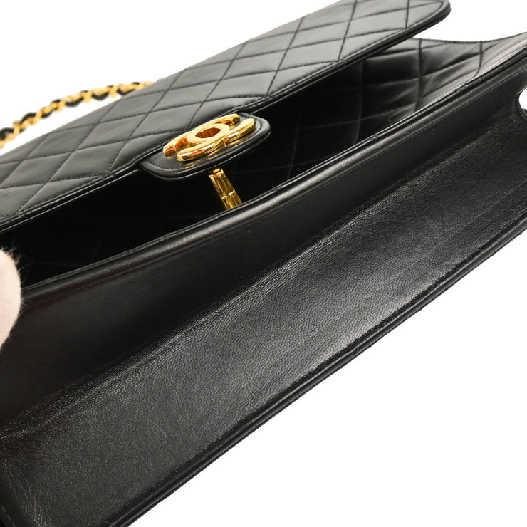 Chanel 1997–1999 Black Lambskin Turnlock Medium Half Flap Shoulder Bag