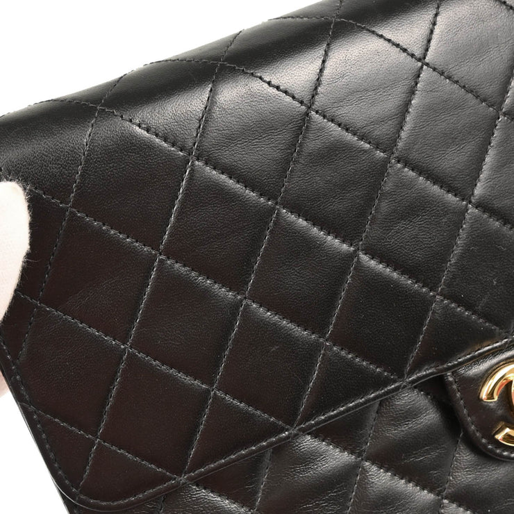 Chanel 1997–1999 Black Lambskin Turnlock Medium Half Flap Shoulder Bag