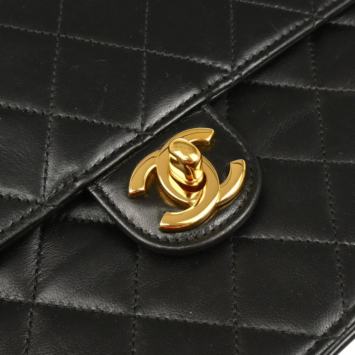 Chanel 1997–1999 Black Lambskin Turnlock Medium Half Flap Shoulder Bag
