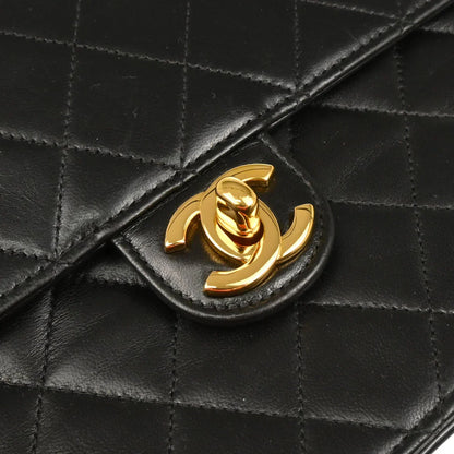 Chanel 1997–1999 Black Lambskin Turnlock Medium Half Flap Shoulder Bag
