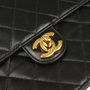 Chanel 1997–1999 Black Lambskin Turnlock Medium Half Flap Shoulder Bag
