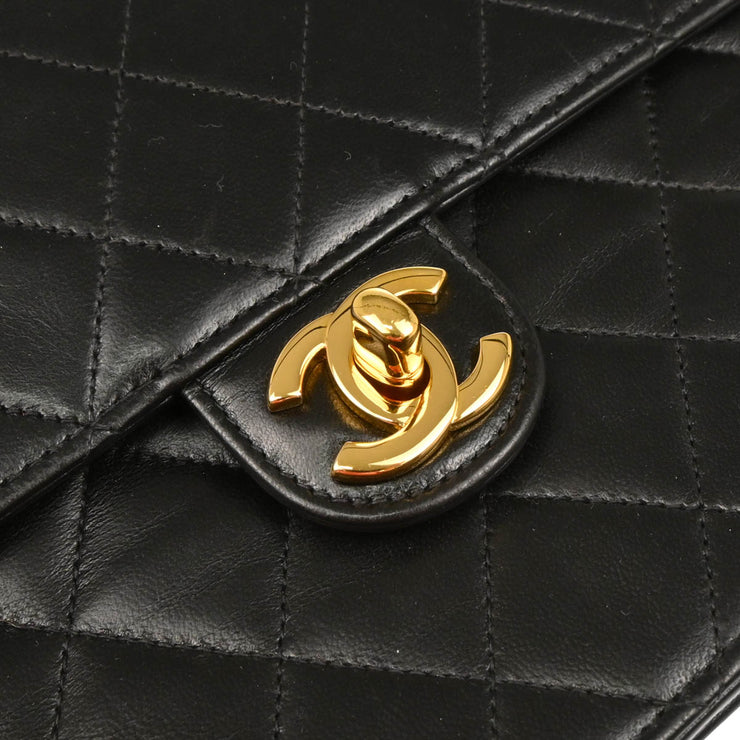 Chanel 1997–1999 Black Lambskin Turnlock Medium Half Flap Shoulder Bag