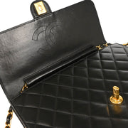 Chanel 1997–1999 Black Lambskin Turnlock Medium Half Flap Shoulder Bag