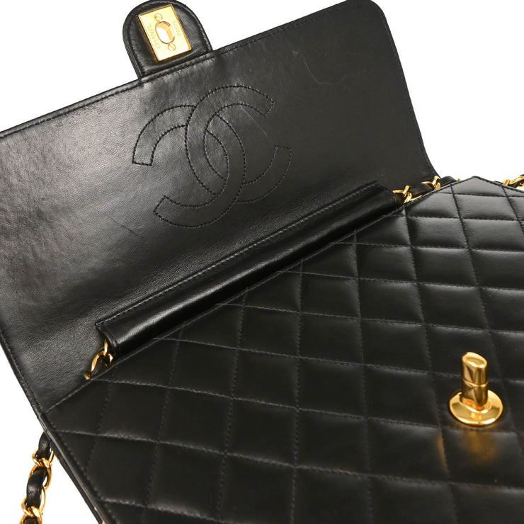 Chanel 1997–1999 Black Lambskin Turnlock Medium Half Flap Shoulder Bag