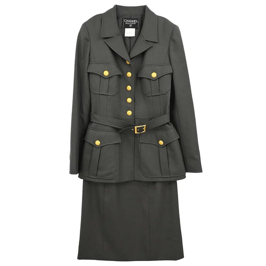 Chanel 1996 Setup Suit Jacket Skirt Gray #38