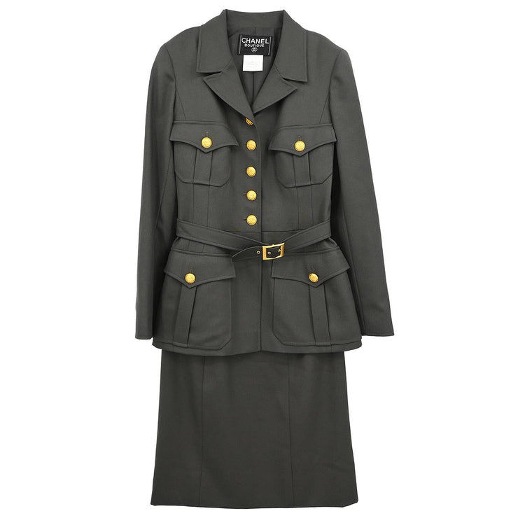 Chanel 1996 Setup Suit Jacket Skirt Gray #38