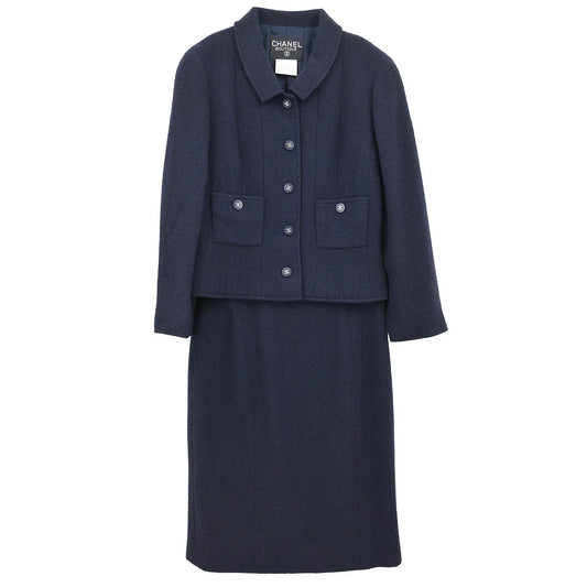 Chanel Setup Suit Jacket Skirt Navy #38