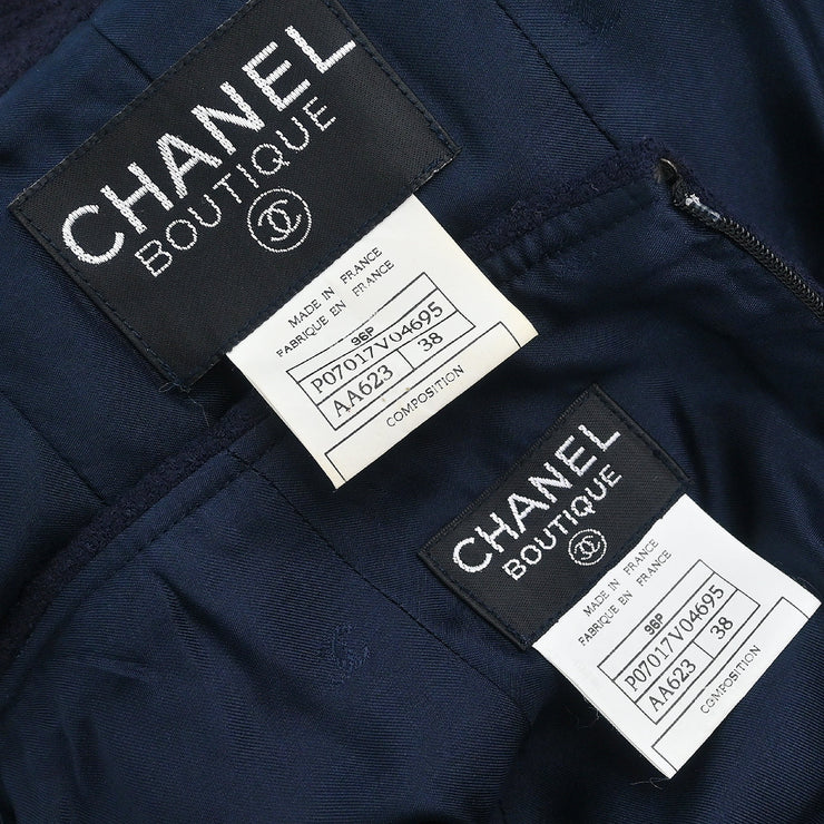 Chanel Setup Suit Jacket Skirt Navy #38