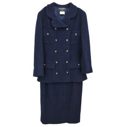 Chanel Set Suit Jacket Skirt Navy #36 95A