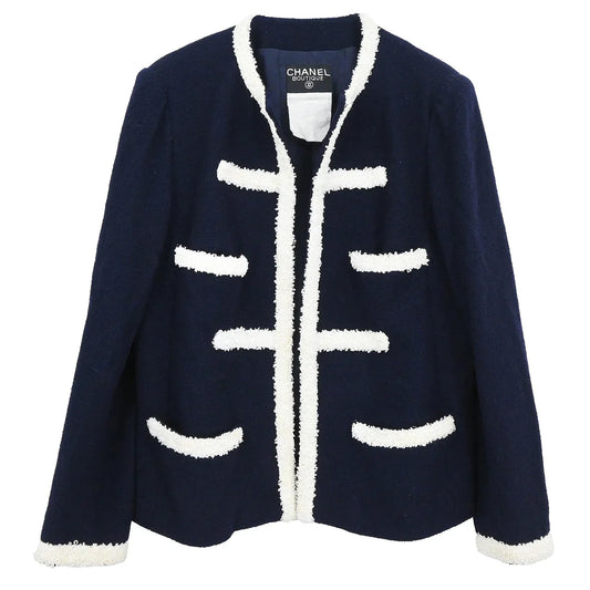 Chanel Collarless Jacket Navy #44