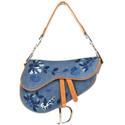 Christian Dior Blue Denim Embroidered Saddle Handbag