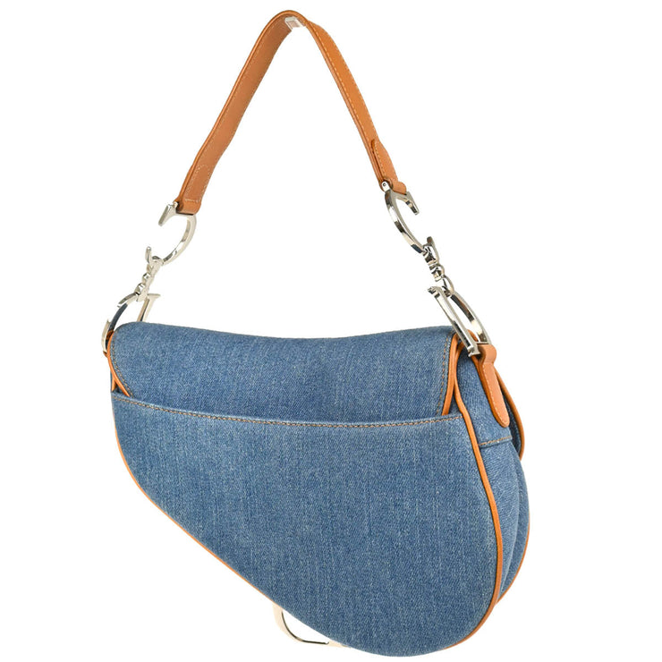 Christian Dior Blue Denim Embroidered Saddle Handbag