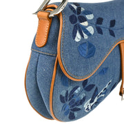 Christian Dior Blue Denim Embroidered Saddle Handbag