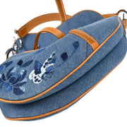 Christian Dior Blue Denim Embroidered Saddle Handbag