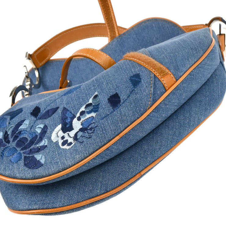 Christian Dior Blue Denim Embroidered Saddle Handbag