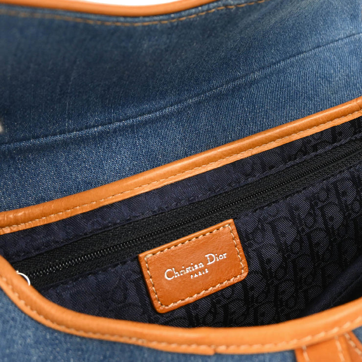 Christian Dior Blue Denim Embroidered Saddle Handbag