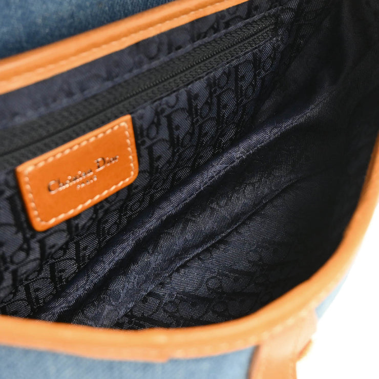 Christian Dior Blue Denim Embroidered Saddle Handbag