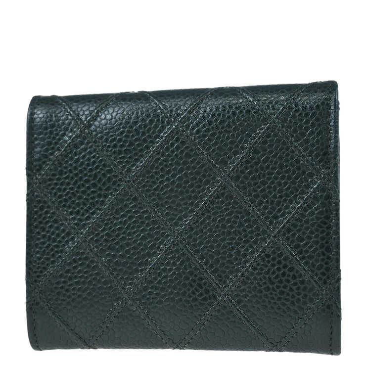 Chanel 1996-1997 Dark Green Caviar Bicolore Coin Case Wallet