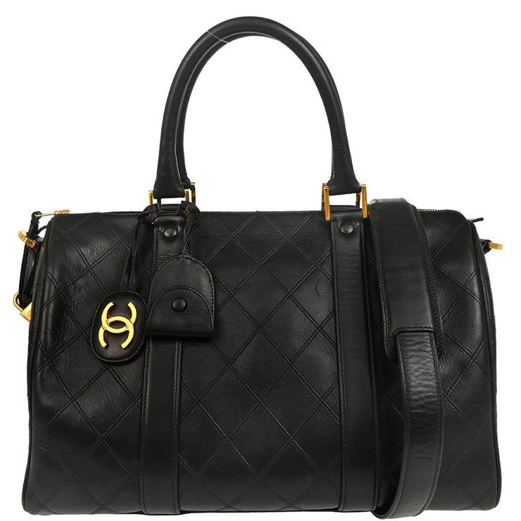 Chanel Black Lambskin Bicolore 2way Shoulder Duffle Handbag