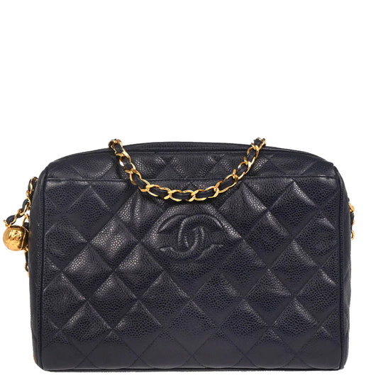 Chanel 1994-1996 Navy Caviar Camera Bag Medium