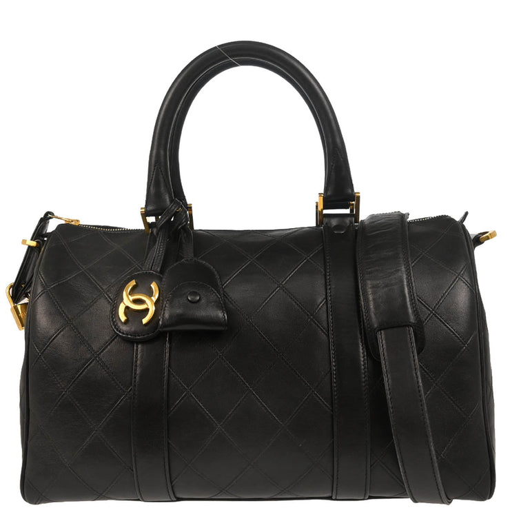 Chanel 1994-1996 Black Lambskin Bicolore 2way Shoulder Duffle Handbag