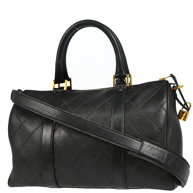 Chanel 1994-1996 Black Lambskin Bicolore 2way Shoulder Duffle Handbag