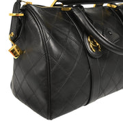 Chanel 1994-1996 Black Lambskin Bicolore 2way Shoulder Duffle Handbag