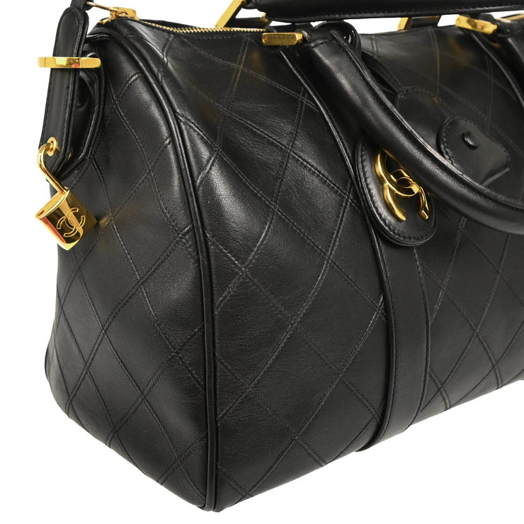 Chanel 1994-1996 Black Lambskin Bicolore 2way Shoulder Duffle Handbag