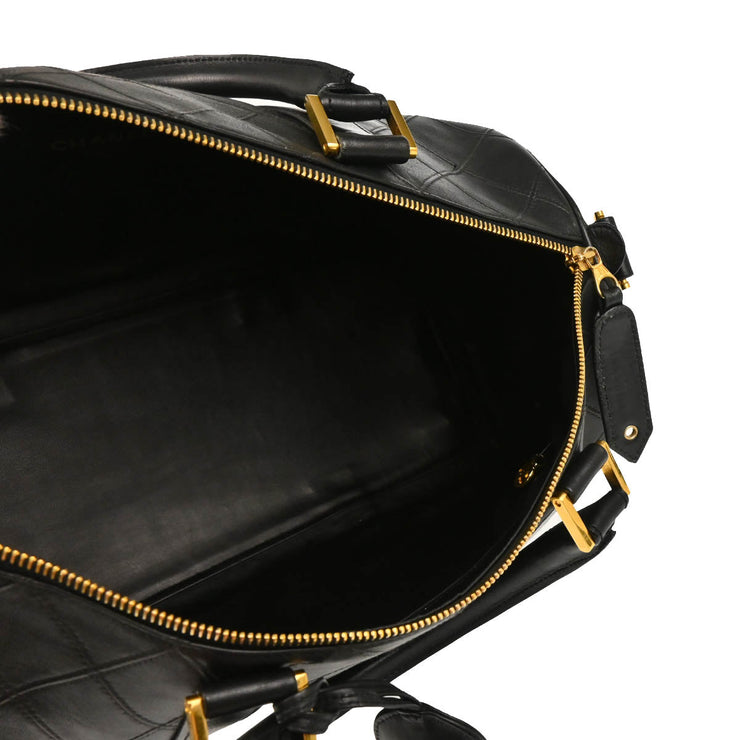 Chanel 1994-1996 Black Lambskin Bicolore 2way Shoulder Duffle Handbag