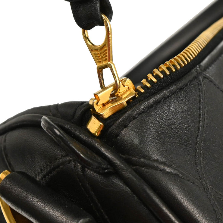 Chanel 1994-1996 Black Lambskin Bicolore 2way Shoulder Duffle Handbag