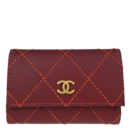 Chanel 2003-2004 Red Calfskin Wild Stitch Six Hook Key Case Small Good