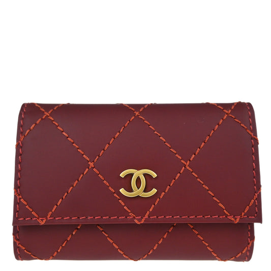 Chanel 2003-2004 Red Calfskin Wild Stitch Six Hook Key Case Small Good