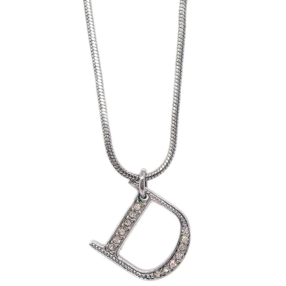 Christian Dior Necklace Pendant Silver Rhinestone