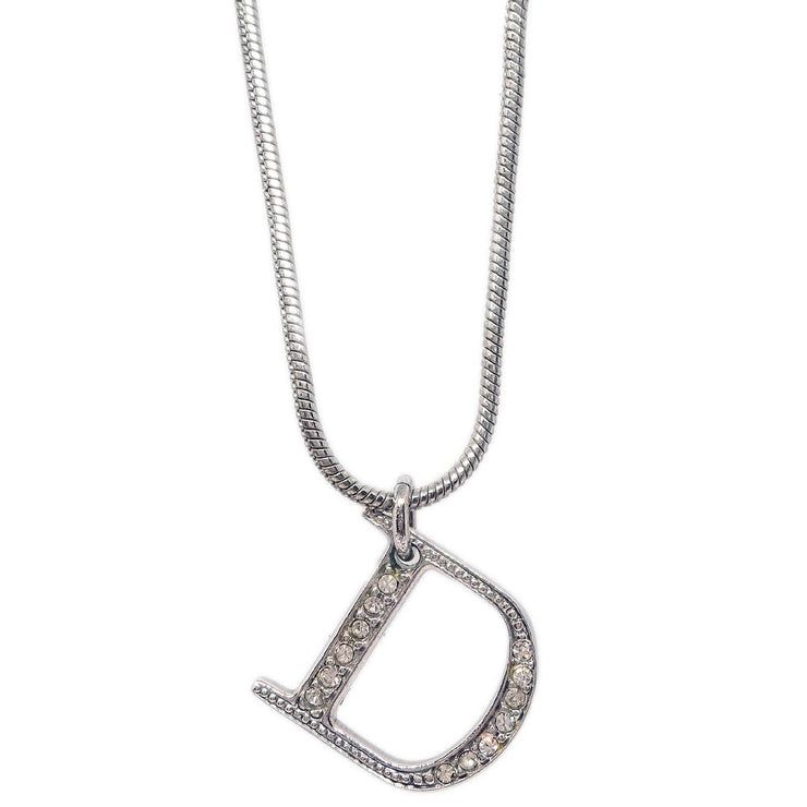 Christian Dior Necklace Pendant Silver Rhinestone