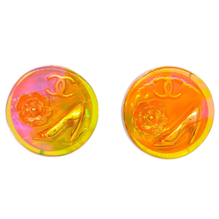 Chanel Button Earrings Clip-On Pink Acrylic 97P