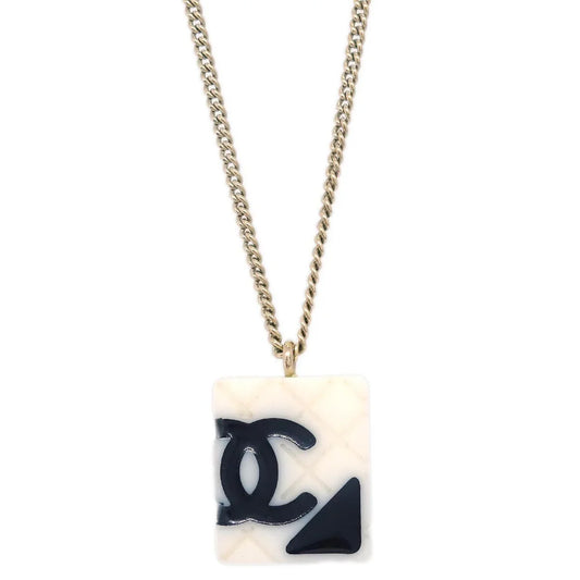Chanel Cambon Ligne Chain Necklace Pendant Gold White 05C