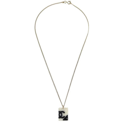Chanel Cambon Ligne Chain Necklace Pendant Gold White 05C