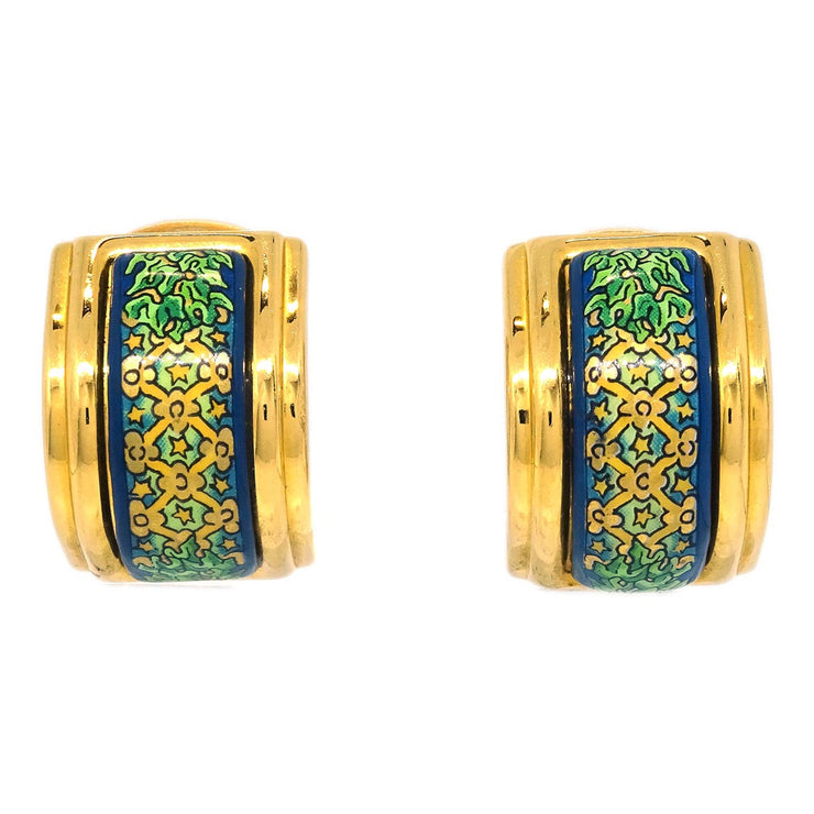 Hermes Gold Enamel Cloisonne Ware Earrings Clip-On