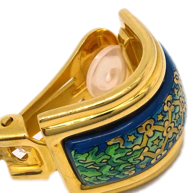 Hermes Gold Enamel Cloisonne Ware Earrings Clip-On