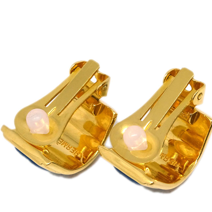 Hermes Gold Enamel Cloisonne Ware Earrings Clip-On
