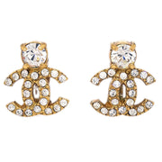 Chanel Gold CC Earrings Clip-On Rhinestone 02A