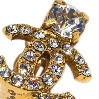 Chanel Gold CC Earrings Clip-On Rhinestone 02A