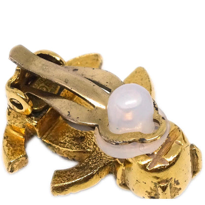 Chanel Gold CC Earrings Clip-On Rhinestone 02A