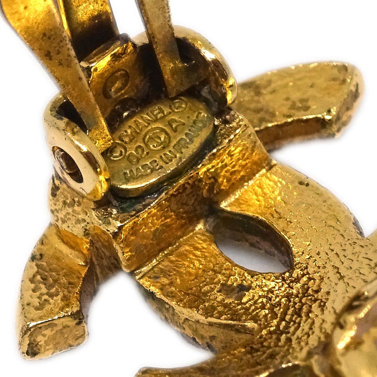 Chanel Gold CC Earrings Clip-On Rhinestone 02A