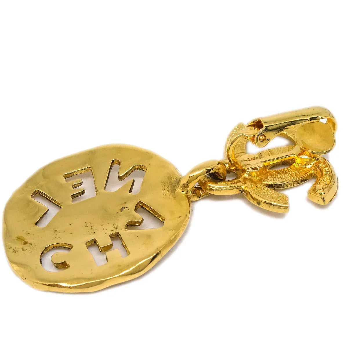 Chanel Dangle Earrings CC Clip-On Gold