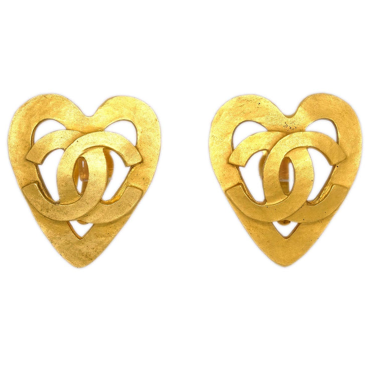Chanel Gold Heart Earrings Clip-On 95P