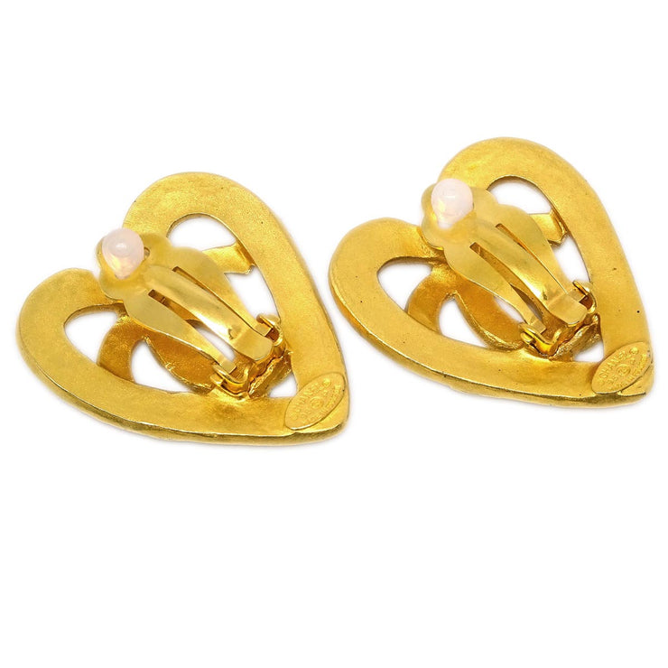 Chanel Gold Heart Earrings Clip-On 95P