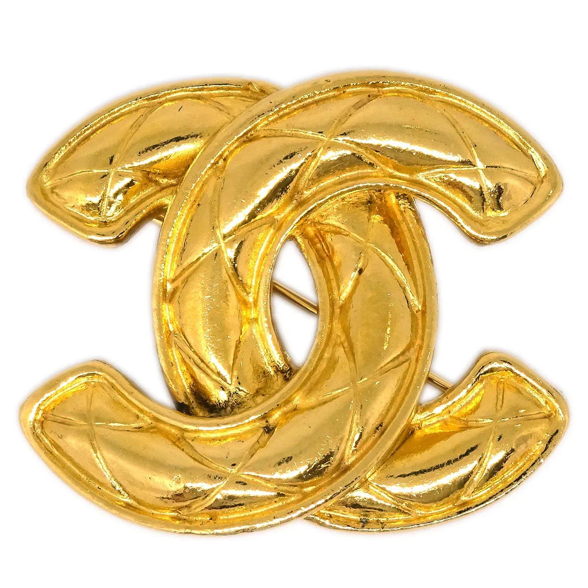 Chanel Quilted CC Brooch Pin Gold 1153