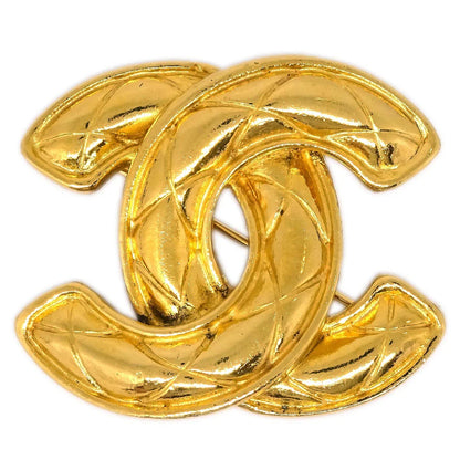 Chanel Quilted CC Brooch Pin Gold 1153