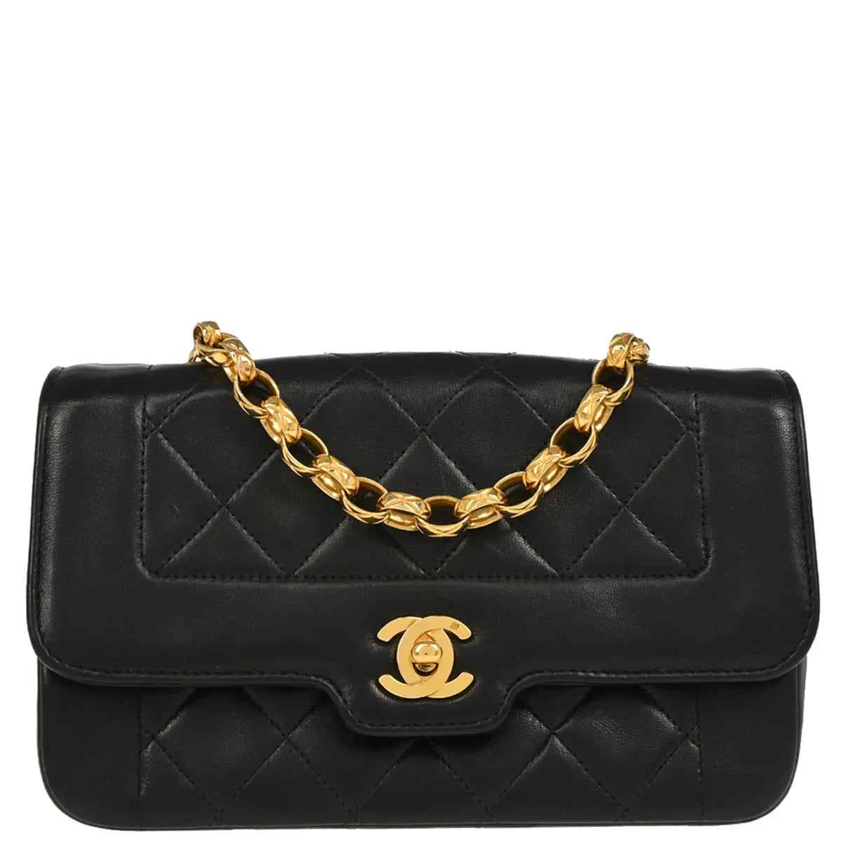 Chanel 1991-1994 Black Lambskin Single Flap Shoulder Bag